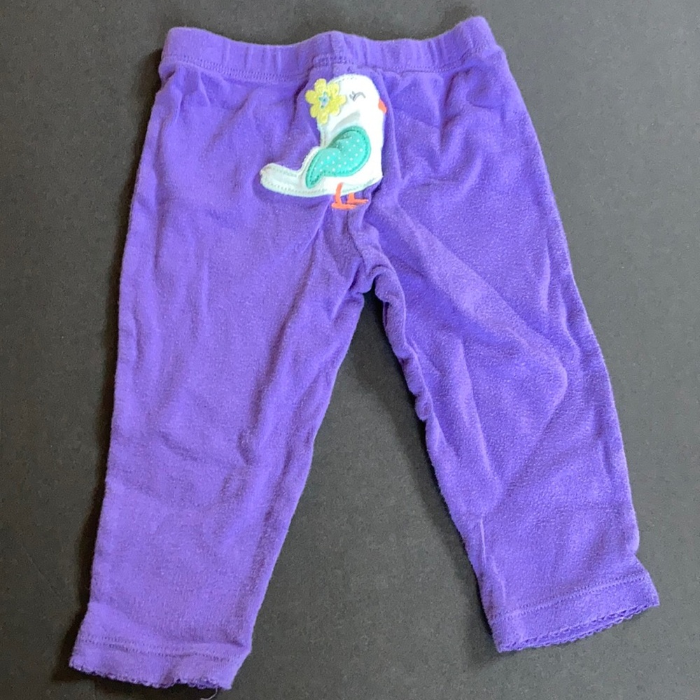 Carter's Purple 100%Cotton Yeiiow Bird on seat Pants Size 9 mo